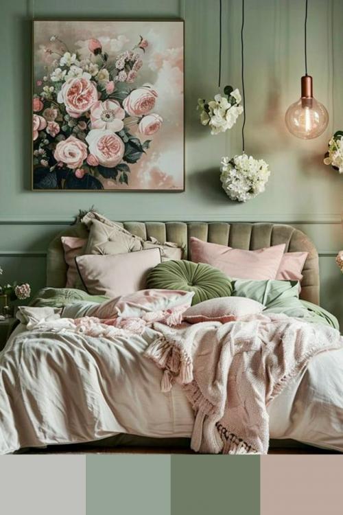 Светлые фисташковые оттенки и нежные розовые тона в интерьере создают неожиданно гармоничное и свежее сочетание. 04