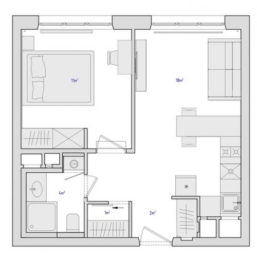 Дизайн - проект однокомнатной квартиры 36 кв. 09