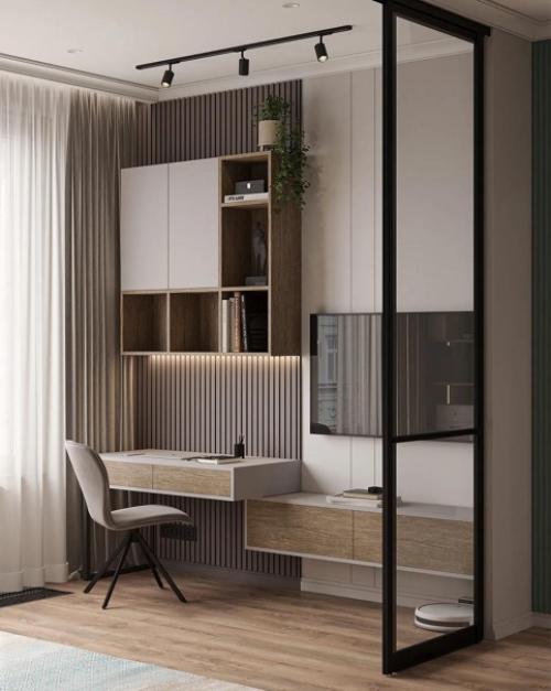 Интерьер кухни, объединенной с гостиной. 05