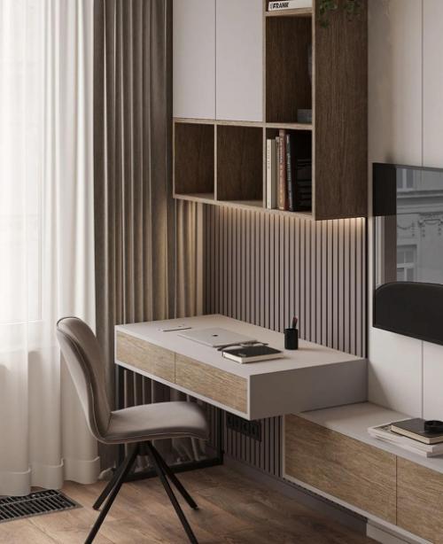 Интерьер кухни, объединенной с гостиной. 06