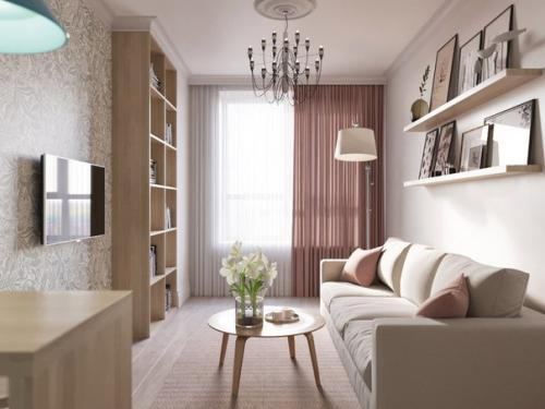 Дизайн этой 1-комнатной квартиры выполнен в бежево - розовых тонах, среди которых встречаются яркие акценты. 04