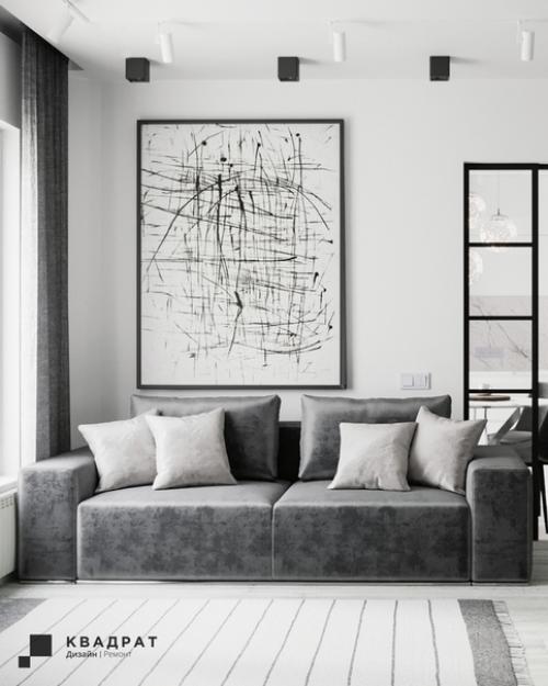 Дизайн гостиной. Гостиная выполнена в серо - белых тонах. 03