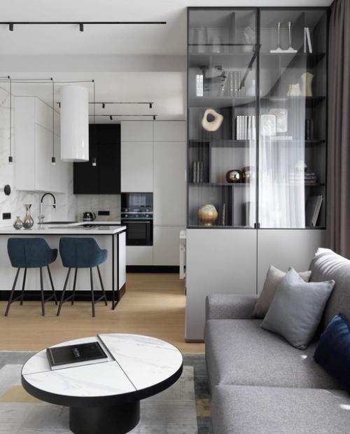 Кухня с гостиной в одно пространство объединена. 02