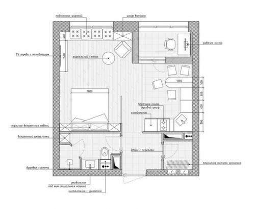 Дизайн - проект квартиры - студии, 38 кв. 08