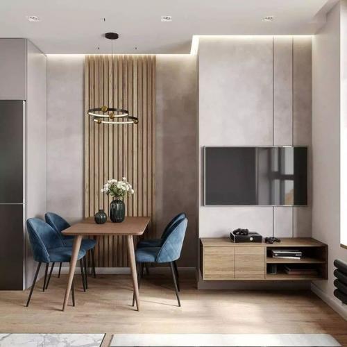 Лаконичная стильная уютная, вот что приходит на ум, когда смотрю на фото интерьера этой кухни - гостиной. 01