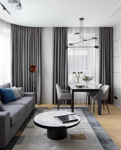 Кухня с гостиной в одно пространство объединена. 06