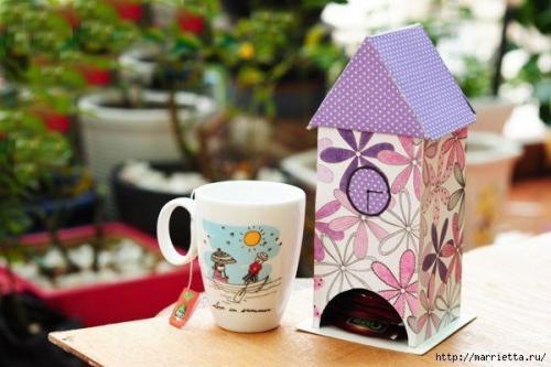 Из картона.  Домик для чайных пакетиков. 01