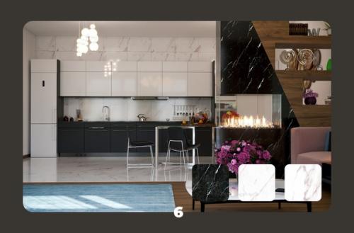 Мраморный Контраст в гостиной или как стильно интегрировать керамогранит в интерьер. 05