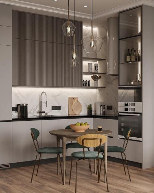 Интерьер кухни, объединенной с гостиной. 04