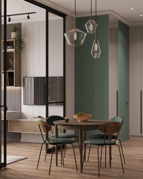 Интерьер кухни, объединенной с гостиной. 01