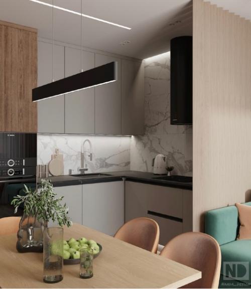 Магический интерьер кухни гостиной в квартире, которая полностью утверждена и. 01