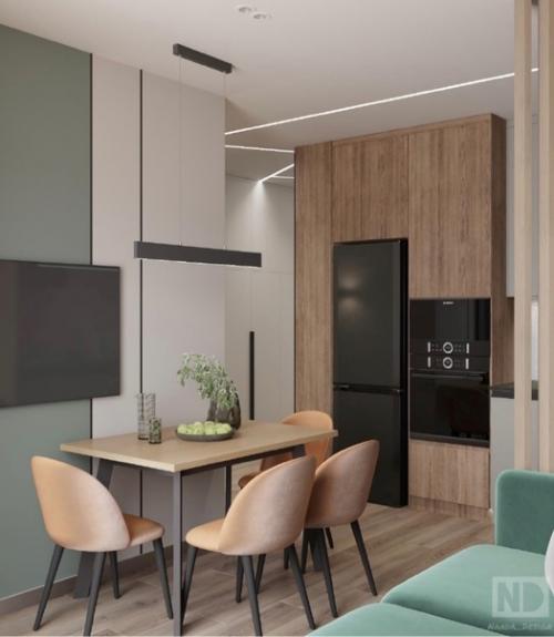 Магический интерьер кухни гостиной в квартире, которая полностью утверждена и. 02