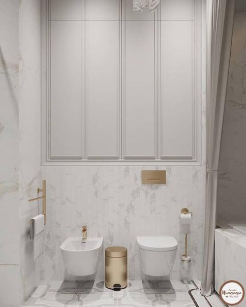 Красивый светлый интерьер ванной комнаты. 05