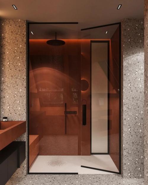 Эта ванная комната - прекрасный пример того, как можно смело и стильно сочетать цвета и элементы декора. 03