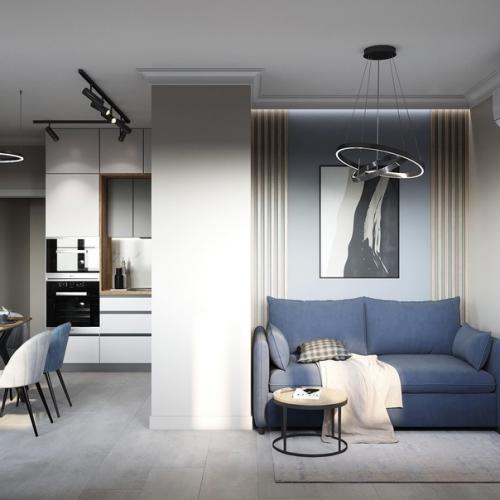 Стильная и современная кухня - гостиная из проекта kd_новоорловский_22. 07