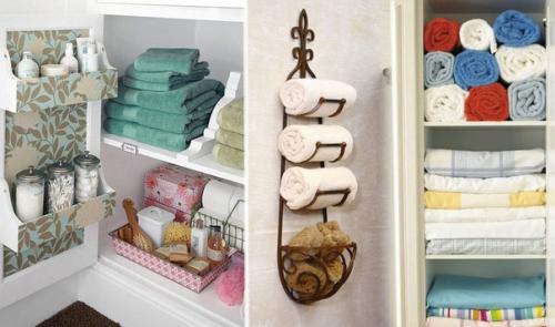 Хранение полотенец в ванной комнате.