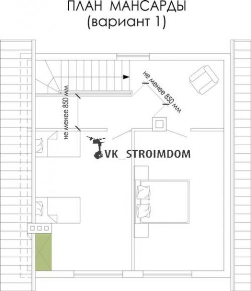 Планировка и интерьер мансарды частного дома. 01