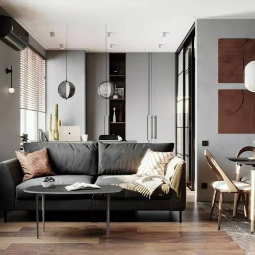 Стильный интерьер студии в серых тонах, в которой удалось разместить все! 02