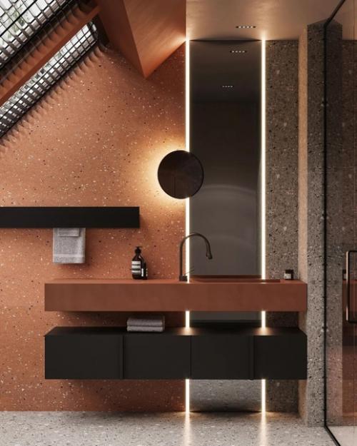 Эта ванная комната - прекрасный пример того, как можно смело и стильно сочетать цвета и элементы декора. 01