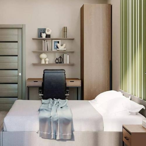 Интерьер трехкомнатной квартиры с яркими акцентами для молодой семейной пары, которая в будущем планирует иметь детей. 03