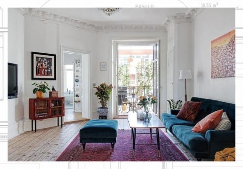 Хозяева этой просторной квартиры в Швеции отказались от белого - серого интерьера в пользу сочных красок. 01