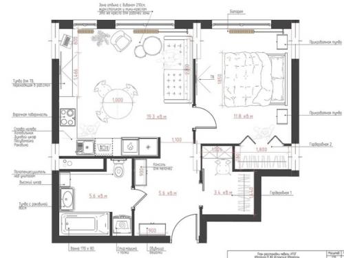 Проект 1-комнатной квартиры 46 кв. 09