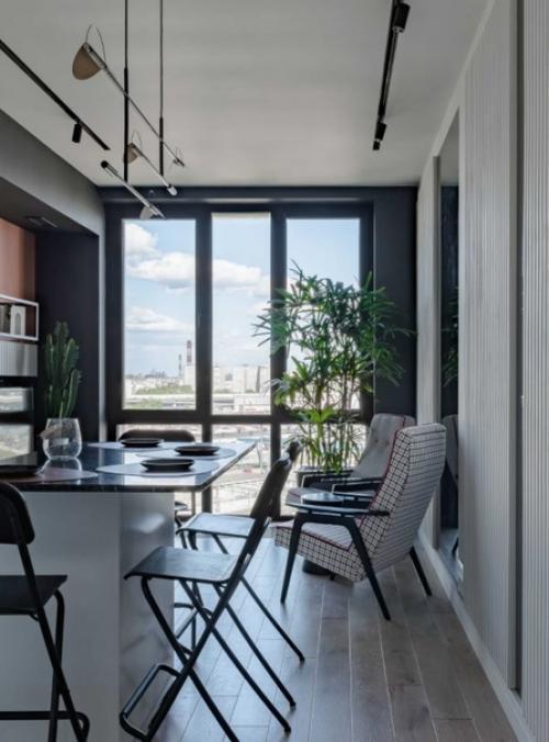 Современная кухня в черно-белой графике с терракотовым акцентом, который смягчает ее. 05