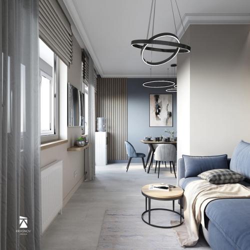 Стильная и современная кухня - гостиная из проекта kd_новоорловский_22. 04