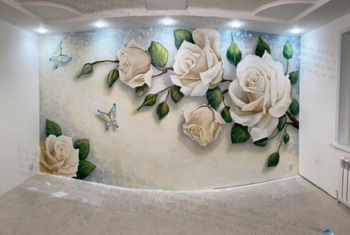 Фотографии росписи с розами в спальне. 02