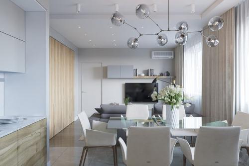 Светлая гостиная - кухня в квартире 90 м 2 из нашего портфолио (работа ученицы. 03