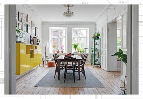 Хозяева этой просторной квартиры в Швеции отказались от белого - серого интерьера в пользу сочных красок. 04