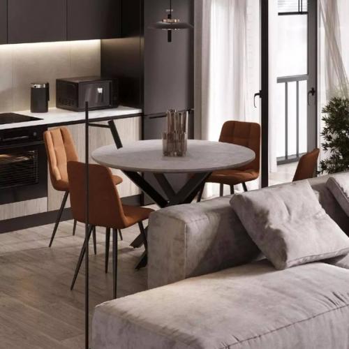 За счет сочетания тёмных и светлых тонов интерьер кухни - гостиной площадью 25 м получился очень выразительным и контрастным. 07