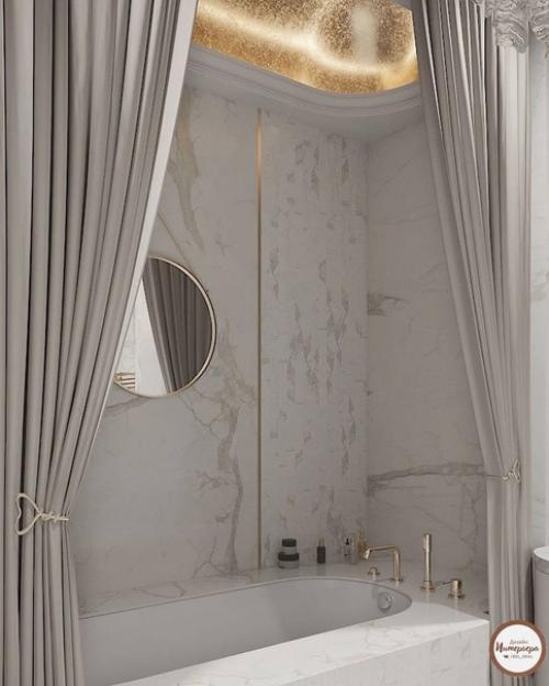 Красивый светлый интерьер ванной комнаты. 04