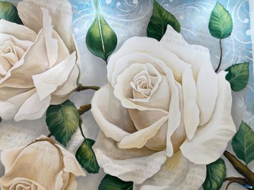 Фотографии росписи с розами в спальне. 03