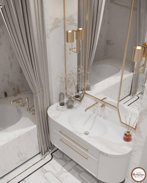 Красивый светлый интерьер ванной комнаты. 02