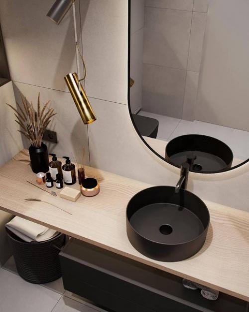 Проект ванной комнаты с чёткими линиями в интерьере и контрастным цветовым решением. 03