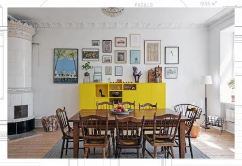 Хозяева этой просторной квартиры в Швеции отказались от белого - серого интерьера в пользу сочных красок. 03