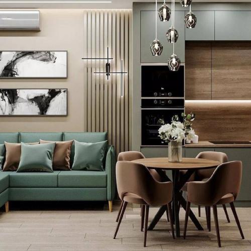 Интерьер трехкомнатной квартиры с яркими акцентами для молодой семейной пары, которая в будущем планирует иметь детей. 07