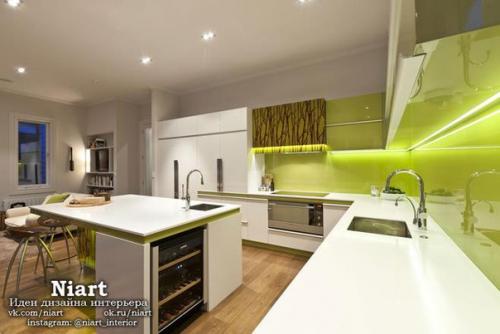 Салатовый цвет в интерьере кухни. 03
