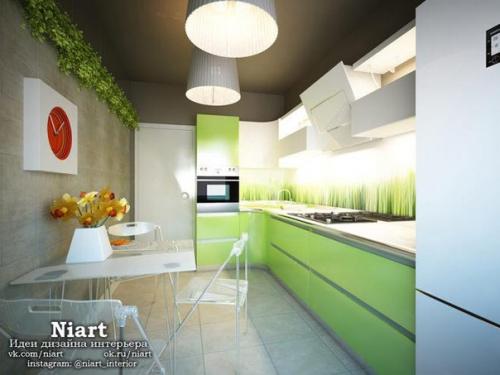 Салатовый цвет в интерьере кухни. 05