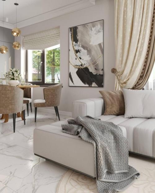 Современный интерьер кухни - гостиной и прихожей из одного проекта. 04