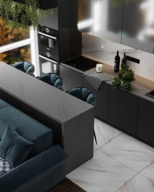 Стильный и современный интерьер квартиры для молодых и амбициозных ребят (ЖК Wellton Towers, г. Москва. 02