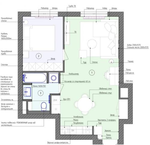 Интерьер 1-комнатной квартиры 46, 4 кв. 08