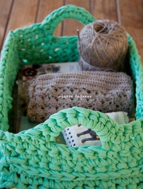 Корзинка из ниток спагетти крючком. 04