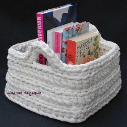 Корзинка из ниток спагетти крючком. 03