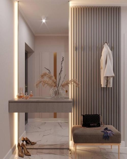 Современный интерьер кухни - гостиной и прихожей из одного проекта. 07