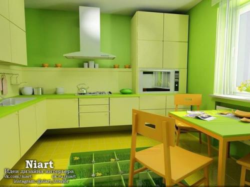 Салатовый цвет в интерьере кухни. 08