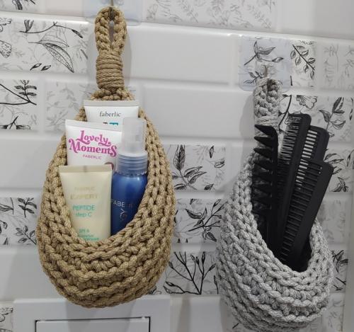 Подвесная корзинка - капелька, вязаная крючком, подойдёт абсолютно для всего! 01