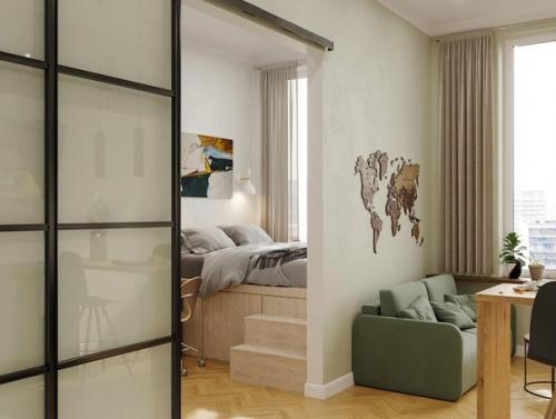 Проект студии с просторной гардеробной для молодой пары. 02