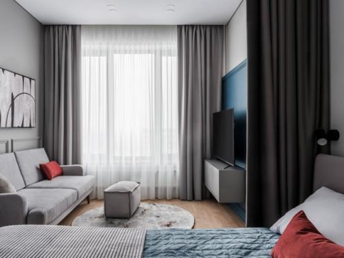 Интерьер однокомнатной квартиры 34 м 2 в ЖК серебряный фонтан в Москве. 06